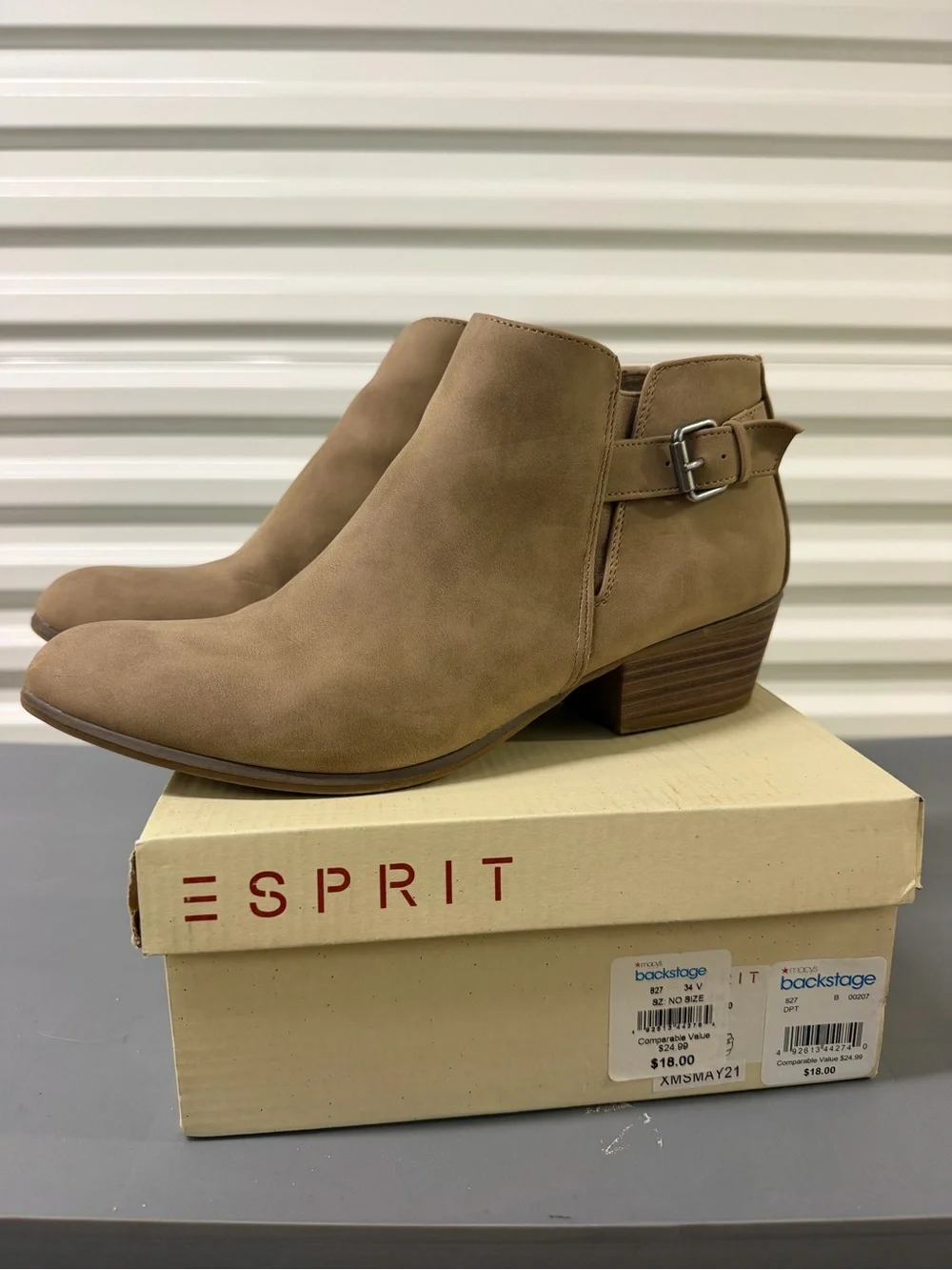 Esprit Tan Suede-Look Ankle Boots with Buckle